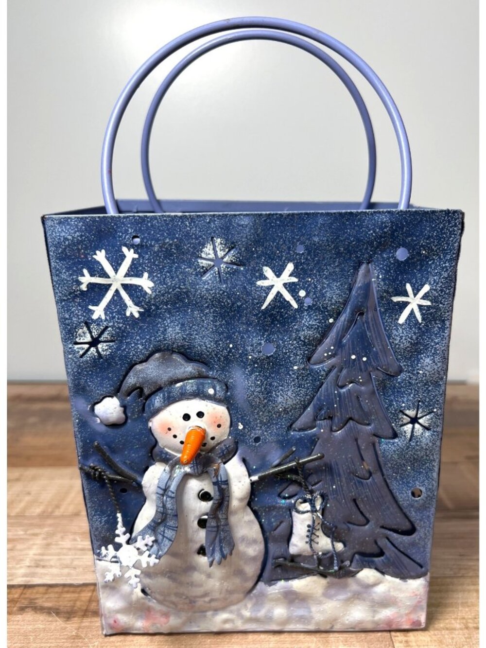 Handcrafted Metal Snowman Candle Holder With Handle